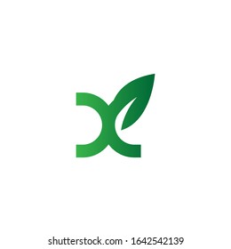 Creative initial green letter X with leaf logo. Vector design template elements for corporate identitiy, business company, eco application, posters, or card. Abstract leaves isolated on white.