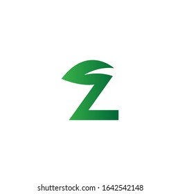 Creative initial green letter Z with leaf logo. Vector design template elements for corporate identitiy, business company, eco application, posters, or card. Abstract leaves isolated on white.