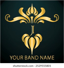 Diseño creativo inicial del logotipo de J latter con J Luxury Plantilla de negocios moderna posterior. Monograma creativo aislado de J, diseño real posterior y color dorado