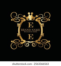 creative  initial  latter e logo design with modern business vector template.  creative isolated e monogram logo design with new latter logo golden color and black background . design of elements 