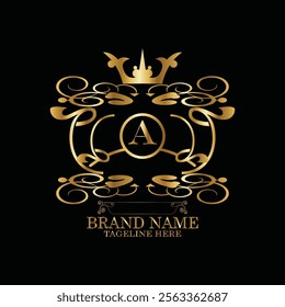 creative  initial  latter a logo design with modern business vector template.  creative isolated a monogram logo design with new latter logo golden color and black background . design of elements 