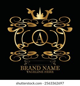 creative  initial  latter a logo design with modern business vector template.  creative isolated a monogram logo design with new latter logo golden color and black background . design of elements 