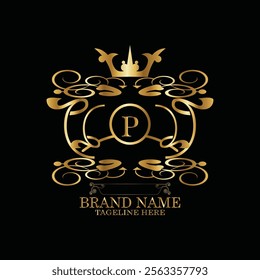 creative  initial  latter p logo design with modern business vector template.  creative isolated p monogram logo design with new latter logo golden color and black background . design of elements 