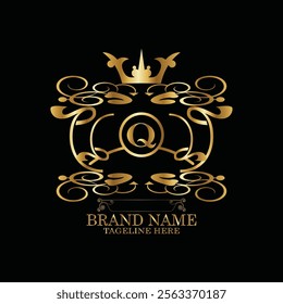 creative  initial  latter q logo design with modern business vector template.  creative isolated q monogram logo design with new latter logo golden color and black background . design of elements 