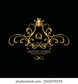 creative  initial  latter q logo design with modern business vector template.  creative isolated q monogram logo design with new latter logo golden color and black background . design of elements 