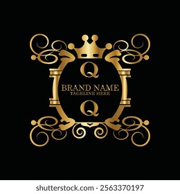 creative  initial  latter q logo design with modern business vector template.  creative isolated q monogram logo design with new latter logo golden color and black background . design of elements 