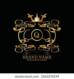 creative  initial  latter q logo design with modern business vector template.  creative isolated q monogram logo design with new latter logo golden color and black background . design of elements 