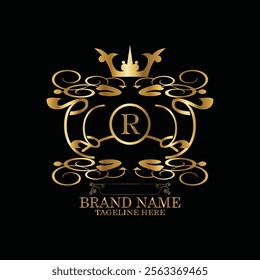 creative  initial  latter  r logo design with modern business vector template.  creative isolated r monogram logo design with new latter logo golden color and black background . design of elements 