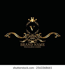 creative  initial  latter v logo design with modern business vector template.  creative isolated v monogram logo design with new latter logo golden color and black background . design of elements 