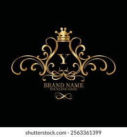 creative  initial  latter y logo design with modern business vector template.  creative isolated y monogram logo design with new latter logo golden color and black background . design of elements 