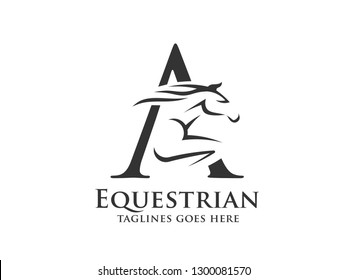 creative initial letter A with abstract running stallion logo vector concept