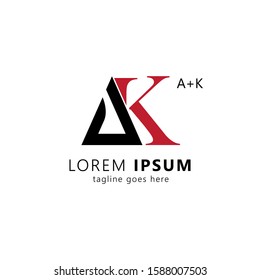 Creative initial letter ak uppercase modern logo design template elements. Black and red letter Isolated on white background. Suitable for business, consulting group company.