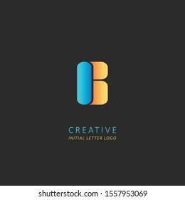 Creative initial letter b logo design vector symbol template element with blue yellow colors concept 