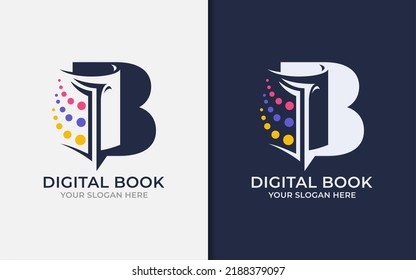 Creative Initial Letter B Logo Design Combined with Digital Book Concept. Vector Logo Illustration.