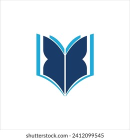 Creative initial letter B logo with open book silhouette and butterfly spread wings perfect for bookstore, library or coworking space