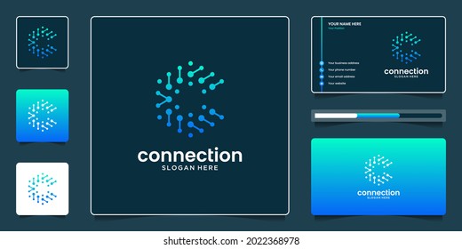 Creative initial letter C with abstract bubble technology logo design and business card design