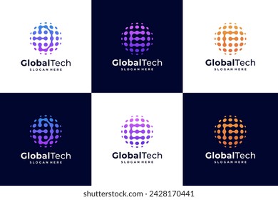 creative Initial letter D, E, F logo with global technology logo design vector