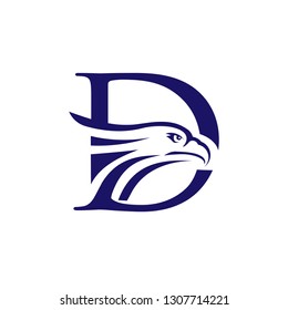 creative initial Letter D and Eagle Head Logo design template.