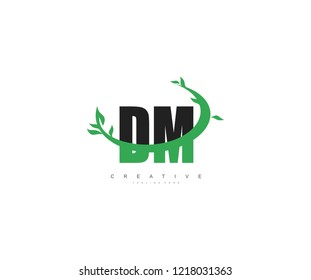 Creative Initial Letter DM Linked with Swoosh Eco Leaf Logo Design
