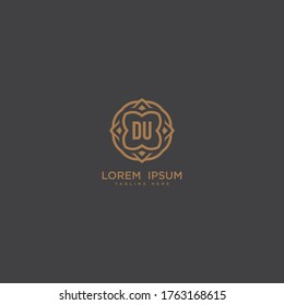 Creative initial letter DU logo icon vector design. Luxury jewelry frame gem edge logotype. Print monogram initials stamp sign symbol.