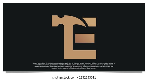 Creative initial letter E with hammer logo design unique concept Premium Vector