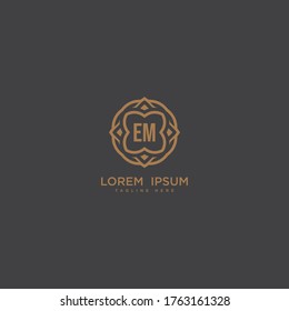 Creative initial letter EM logo icon vector design. Luxury jewelry frame gem edge logotype. Print monogram initials stamp sign symbol.