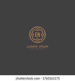 Creative initial letter EN logo icon vector design. Luxury jewelry frame gem edge logotype. Print monogram initials stamp sign symbol.