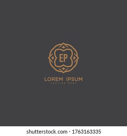 Creative initial letter EP logo icon vector design. Luxury jewelry frame gem edge logotype. Print monogram initials stamp sign symbol.