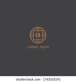 Creativa letra inicial diseño vectorial de icono del logotipo ER. Logotipo de borde de joyería de lujo. Imprimir el símbolo de señal de marca de las iniciales del monograma.