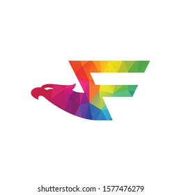Creative initial letter F with eagle bird logo template vector illustration.	
