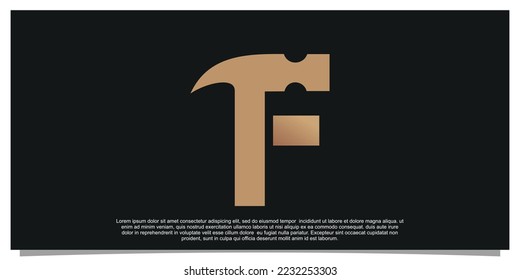 Creative initial letter F with hammer logo design unique concept Premium Vector