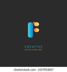 Creative initial letter f logo design vector symbol template element with blue yellow colors concept 