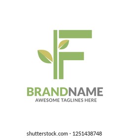 creative initial letter f with natural green leaf logo vector element