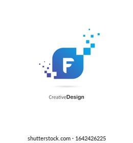 Creative Initial Letter F Pixel Logo Design Element. Design Vector Pixel Logo Template