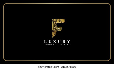 Creative initial letter Ff Golden logo design, Isolated on solid black background.