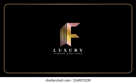 Creative initial letter Ff Golden logo design template, Gold and copper color letter f abstract icon.