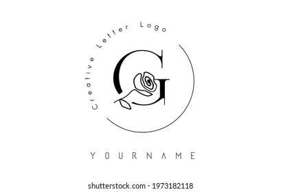 Creative initial letter G logo with lettering circle and hand drawn rose. Floral element and elegant letter G. Vector illustration for natural, eco, jewelry, fashion, personal or corporate branding.