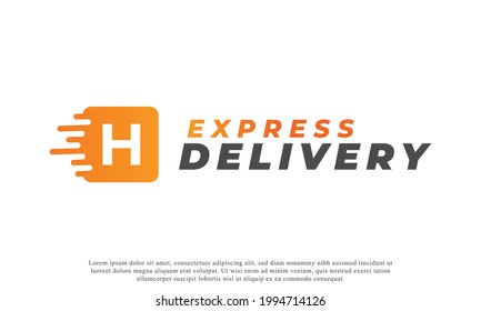 Creative Initial Letter H Logo. Orange Shape H Letter with Fast Shipping Delivery Truck Icon. Usable for Business and Branding Logos. Flat Vector Logo Design Ideas Template Element