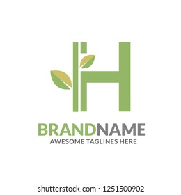 creative initial letter h with natural green leaf logo vector element