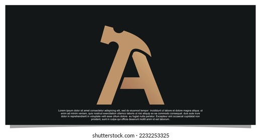 Creative initial letter A with hammer logo design unique concept Premium Vector