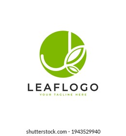 Creative Initial Letter J Logo. Circle Shape Linear Style Linked with Green Leaf Symbol. Usable for Business, Healthcare, Nature and Farm Logos. Flat Vector Logo Design Ideas Template Element. Eps10