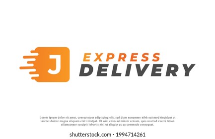 Creative Initial Letter J Logo. Orange Shape J Letter with Fast Shipping Delivery Truck Icon. Usable for Business and Branding Logos. Flat Vector Logo Design Ideas Template Element