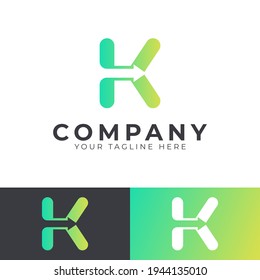 Creative Initial Letter K Logo Arrow. Yellow and Green Shape with Negative Space Arrow inside. Usable for Business and Branding Logos. Flat Vector Logo Design Ideas Template Element. Eps10 Vector