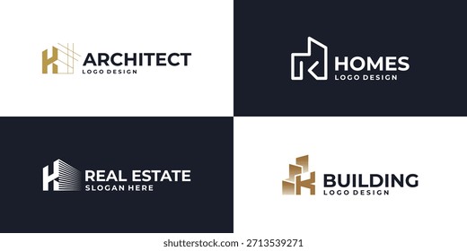 símbolo inicial creativo del logotipo de bienes raíces de la letra K, Vector de diseño del logotipo del edificio