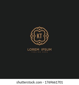 Creative initial letter KT logo icon vector design. Luxury jewelry frame gem edge logotype. Print monogram initials stamp sign symbol.