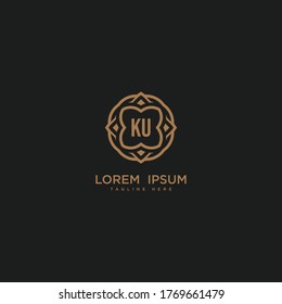Kreativer Anfangsbuchstabe KU Logo Symbol Vektordesign. Luxuriöser Schmuckrahmen Edelkantenlogotype. Drucken Sie ein Zeichen mit Stempelzeichen aus Monogramm.