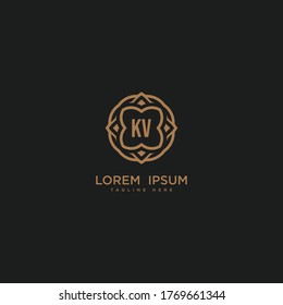 Creative initial letter KV logo icon vector design. Luxury jewelry frame gem edge logotype. Print monogram initials stamp sign symbol.