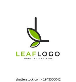 Creative Initial Letter L Logo. Black Shape Linear Style Linked with Green Leaf Symbol. Usable for Business, Healthcare, Nature and Farm Logos. Flat Vector Logo Design Ideas Template Element. Eps10