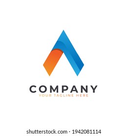 Creative Initial Letter A Logo Design. Yellow and Blue Geometric Arrow Shape Origami Style. Usable for Business and Branding Logos. Flat Vector Logo Design Ideas Template Element. Eps10 Vector