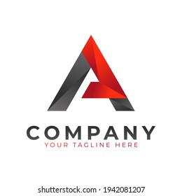 Creative Initial Letter A Logo Design. Black and Red Geometric Arrow Shape Low Poly Style. Usable for Business and Branding Logos. Flat Vector Logo Design Ideas Template Element. Eps10 Vector